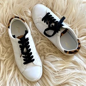 J.Crew White Leather Leopard Print Low Trainers Sneakers
